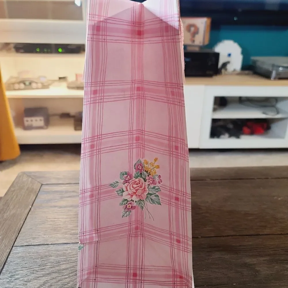 Vintage 1980's Pink Girly Pastel Floral Kawaii Gift Bag Ribbon Bow